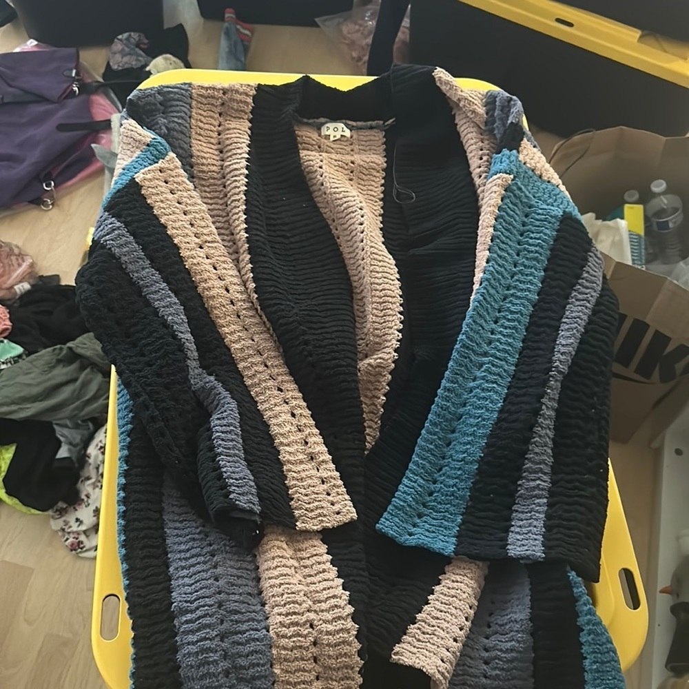 Pol super soft open front striped knit sweater/cardigan